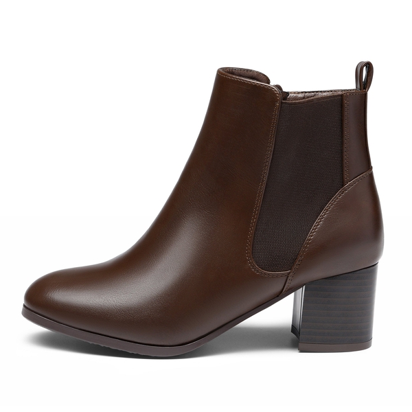 Chelsea Chunky Block Heel Booties - BROWN PU - 2